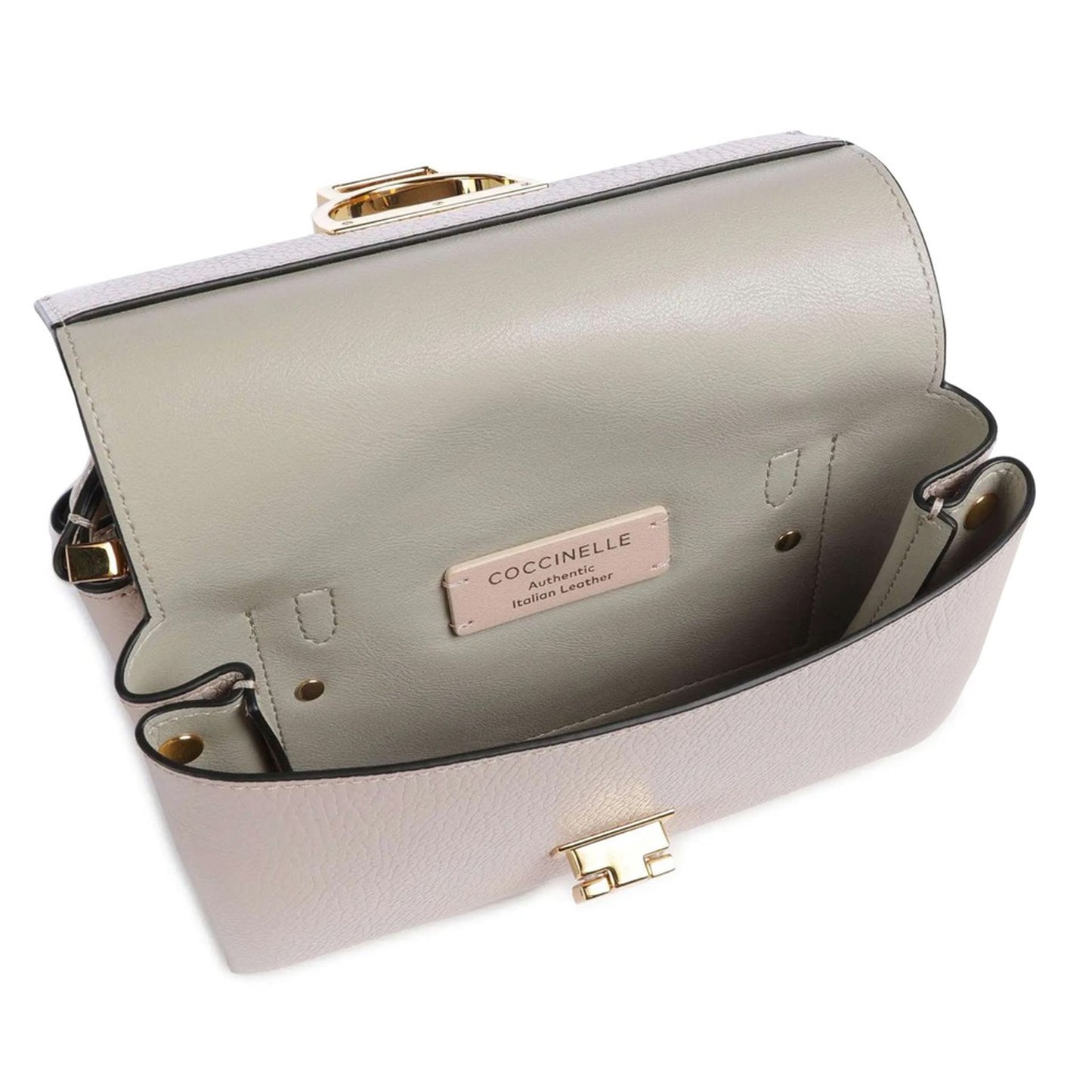 Coccinelle Tracolla Sand – Luxus Handtasche aus Echtleder mit Goldverschluss