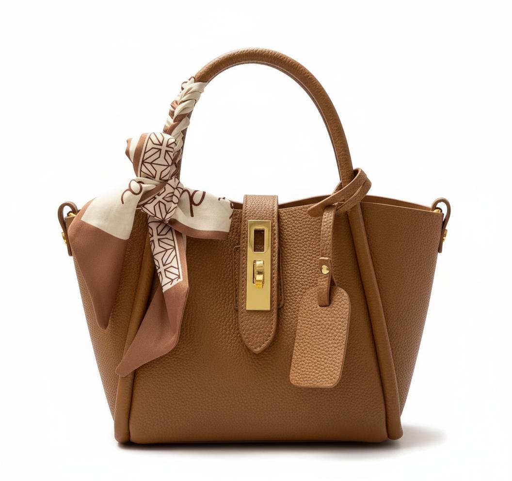 Melo “Elina Tote” – Elegante Leder-Handtasche mit Tuch-Detail