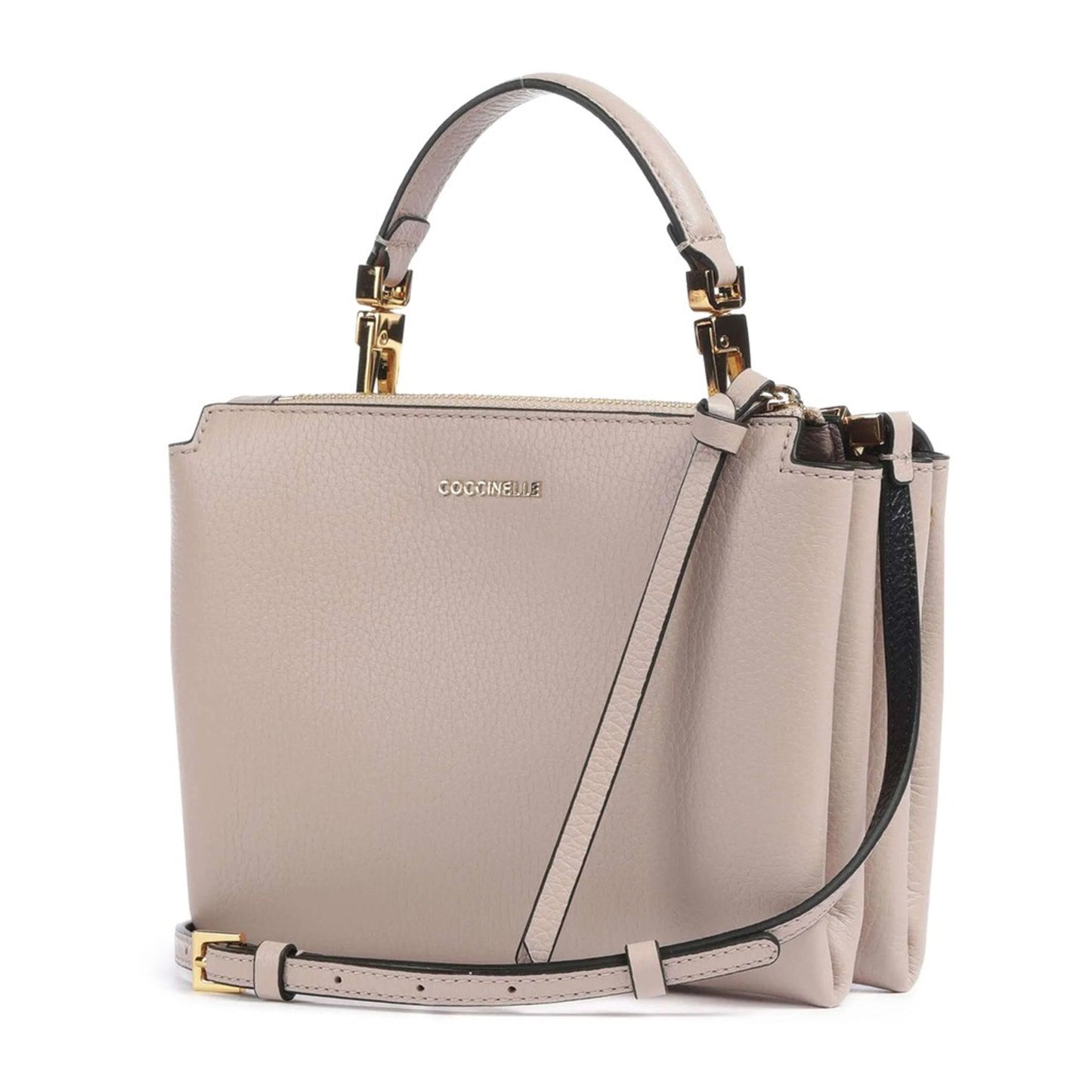 Coccinelle Tracolla Sand – Luxus Handtasche aus Echtleder mit Goldverschluss