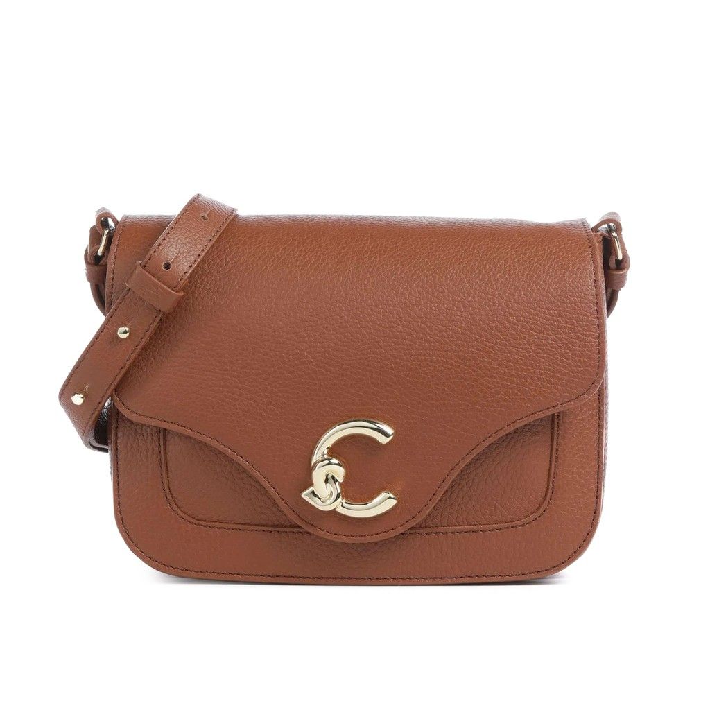 Coccinelle Tracolla Cognac – Luxus Crossbody Tasche aus Echtleder mit Gold-Logo