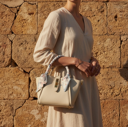 Melo “Elina Tote” – Elegante Leder-Handtasche mit Tuch-Detail